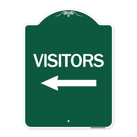 Signmission Designer Series Visitors W/ Left Arrow, Green & White Aluminum Sign, 18" x 24", GW-1824-24617 A-DES-GW-1824-24617